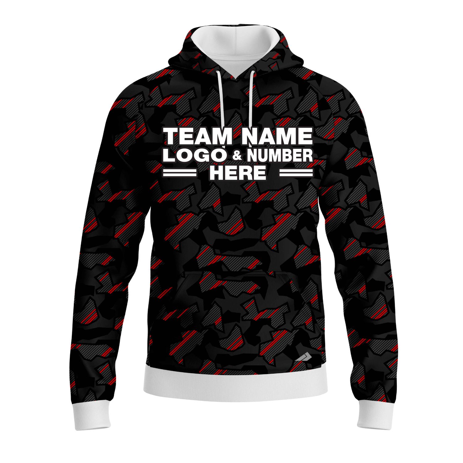 Custom Fully Sublimated Sports Camo Pattern Neon Red Black Performance Sports Pullover Hoodie 21002