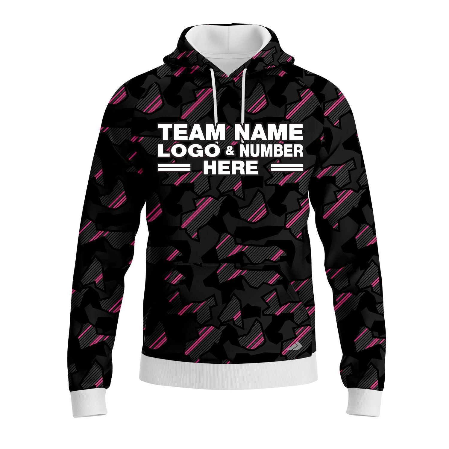 Custom Fully Sublimated Sports Camo Pattern Pink Black Performance Sports Pullover Hoodie 21006