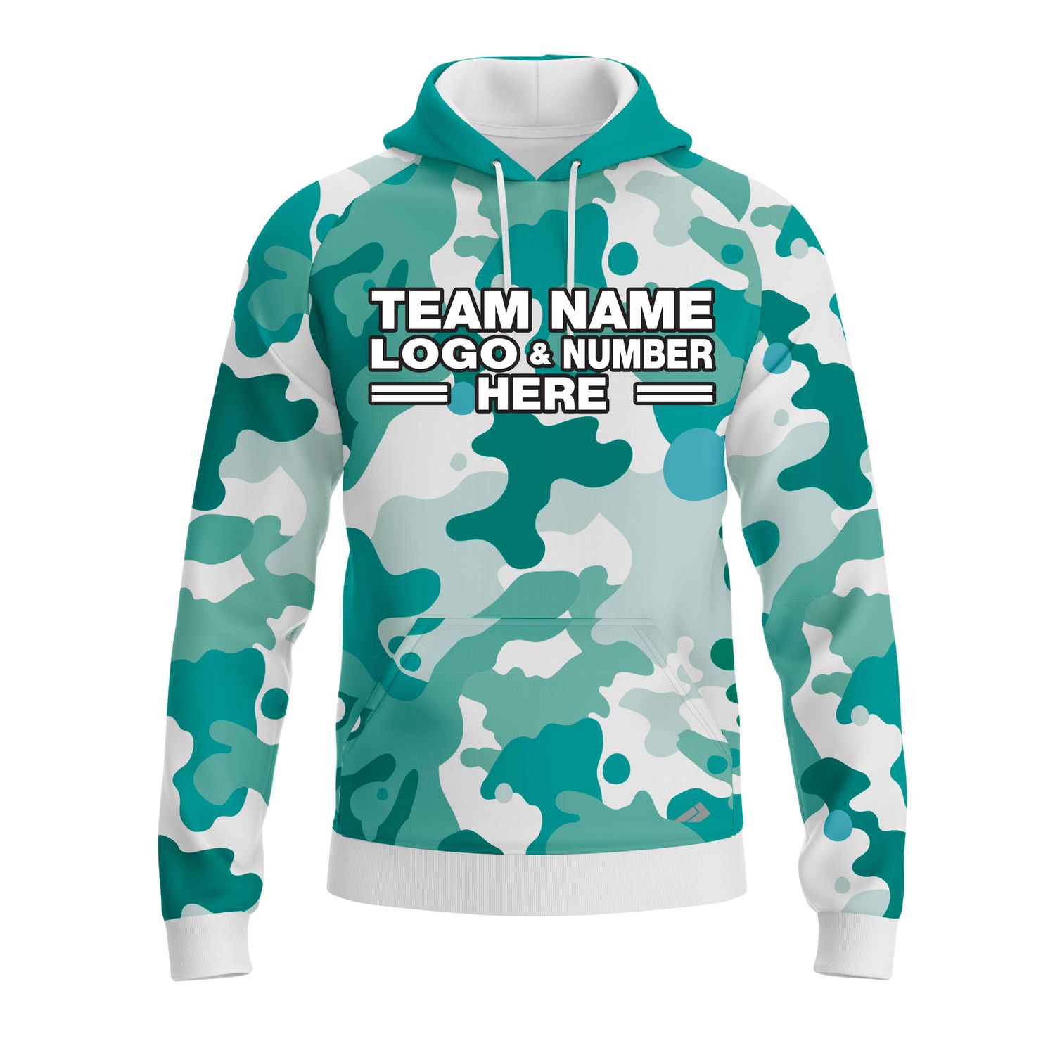 Custom Fully Sublimated Vibrant Camo Pattern Texture Teal Performance Sports Pullover Hoodie 21016