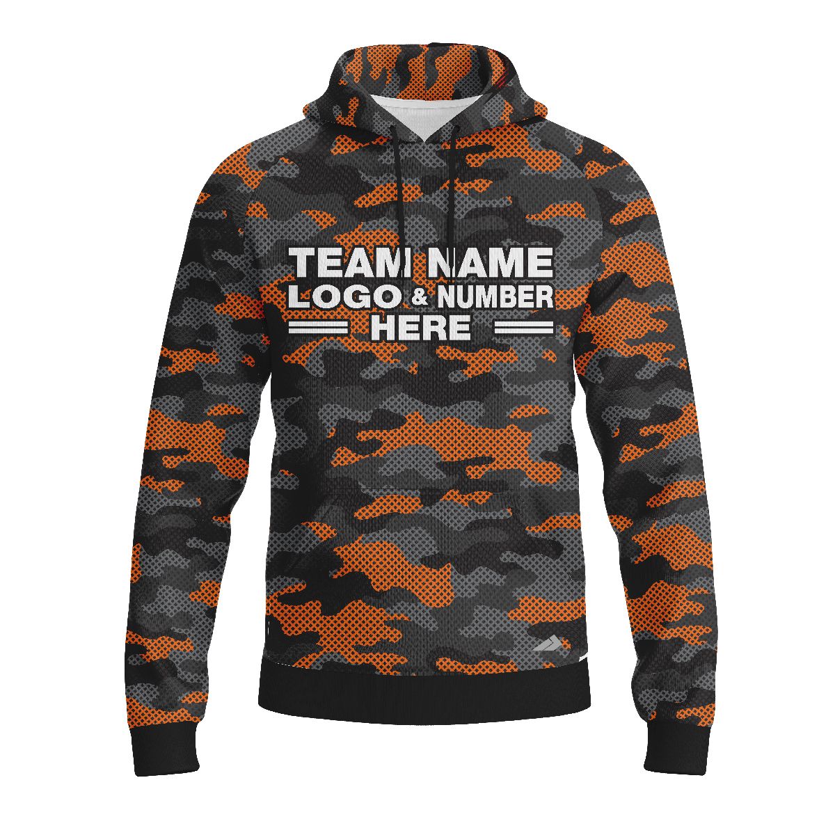 Custom Fully Sublimated Urban Camo Pattern Black Gray Orange Black Performance Sports Pullover Hoodie 21038
