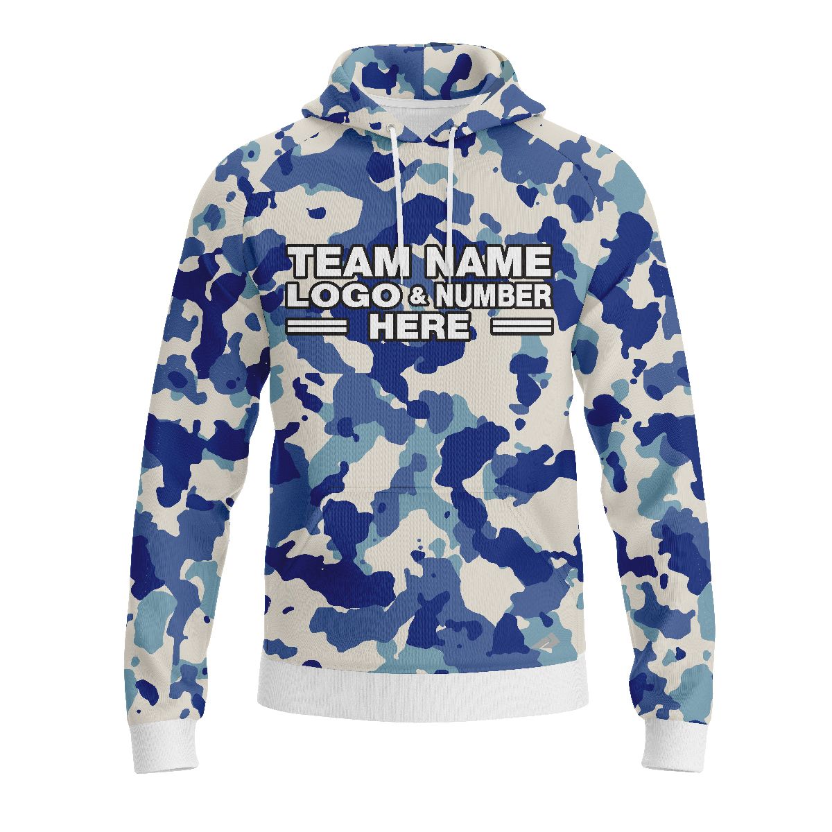 Custom Fully Sublimated Cool Camo Pattern Blue White Performance Sports Pullover Hoodie 21042