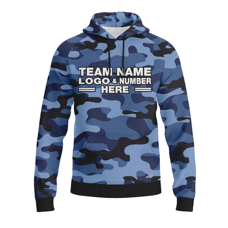 Custom Fully Sublimated Blues Classic Camo Pattern Performance Sports Pullover Hoodie 21056