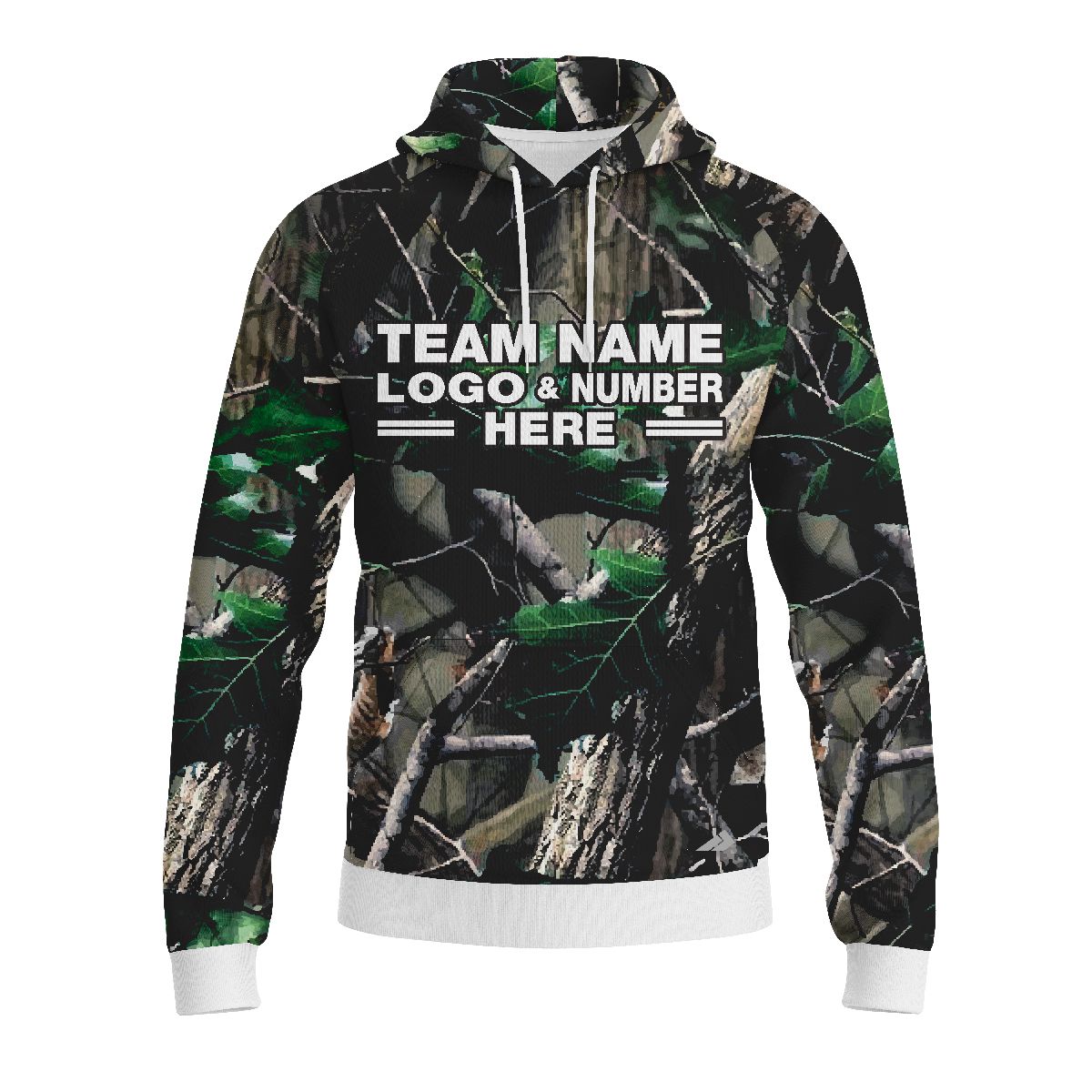 Custom Fully Sublimated Forest Floor Camo Pattern Black Green Performance Sports Pullover Hoodie 21062
