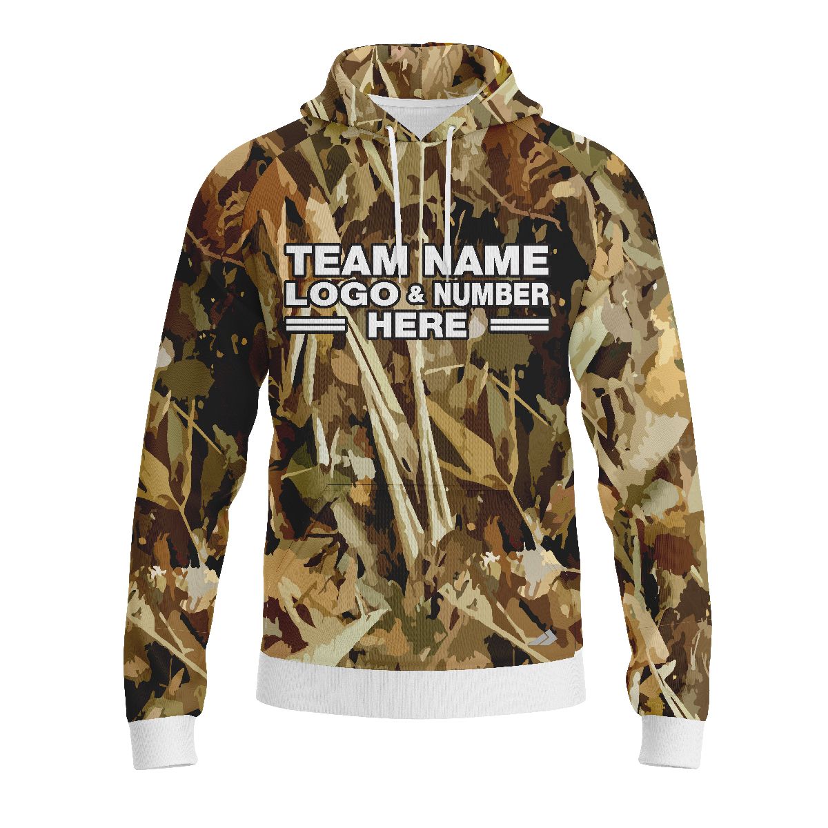 Custom Fully Sublimated Autumn Woodland Camo Pattern Performance Sports Pullover Hoodie 21064