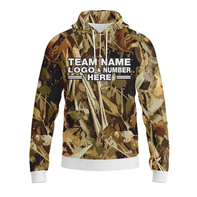 Custom Fully Sublimated Autumn Woodland Camo Pattern Performance Sports Pullover Hoodie 21064