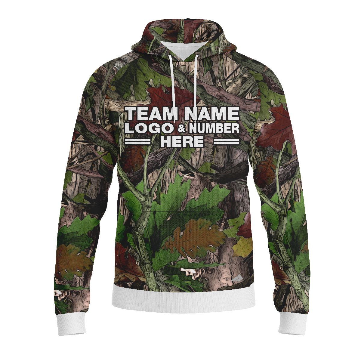 Custom Fully Sublimated Deep Woods Camo Pattern Black Brown Green Performance Sports Pullover Hoodie 21068