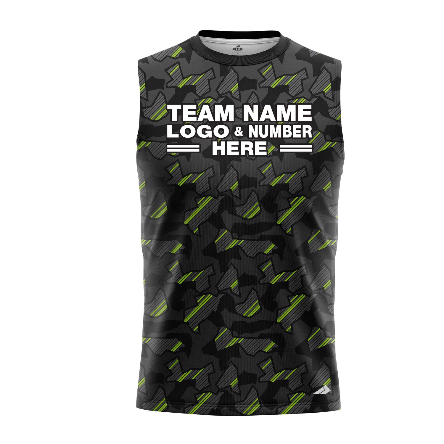 Custom Fully Sublimated Sports Camo Pattern Neon Green Black Performance Sleeveless 21160
