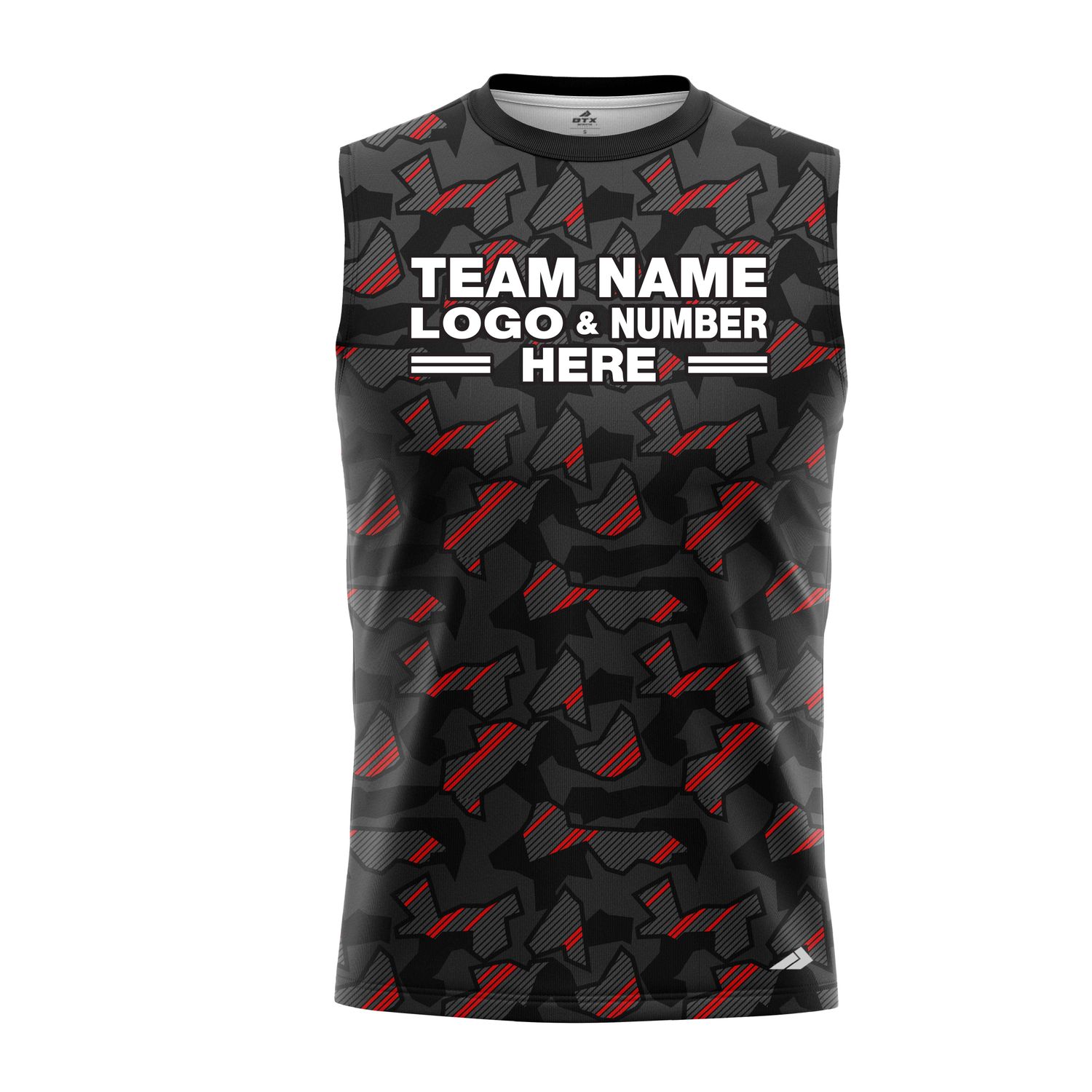 Custom Fully Sublimated Sports Camo Pattern Neon Red Black Performance Sleeveless 21172