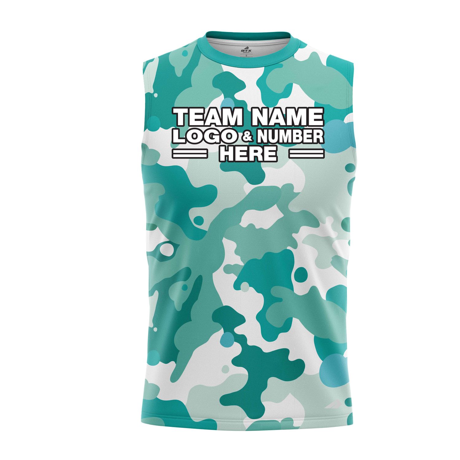 Custom Fully Sublimated Vibrant Camo Pattern Texture Teal Performance Sleeveless 21200