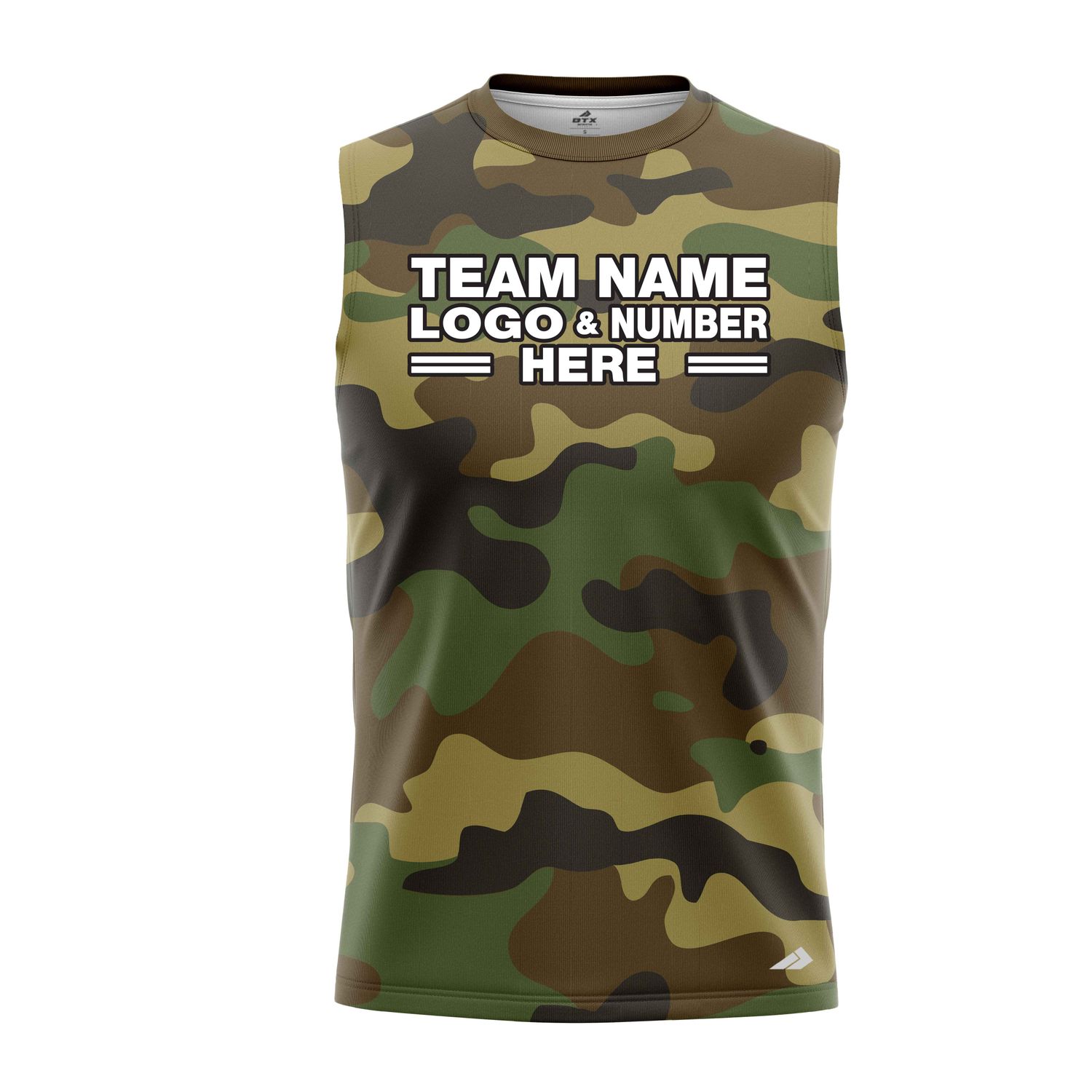 Custom Fully Sublimated Classic Camo Pattern Dark Green Brown Black Performance Sleeveless 21236