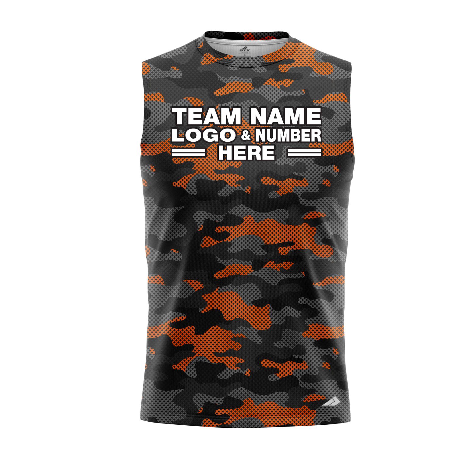Custom Fully Sublimated Urban Camo Pattern Black Gray Orange Black Performance Sleeveless 21244