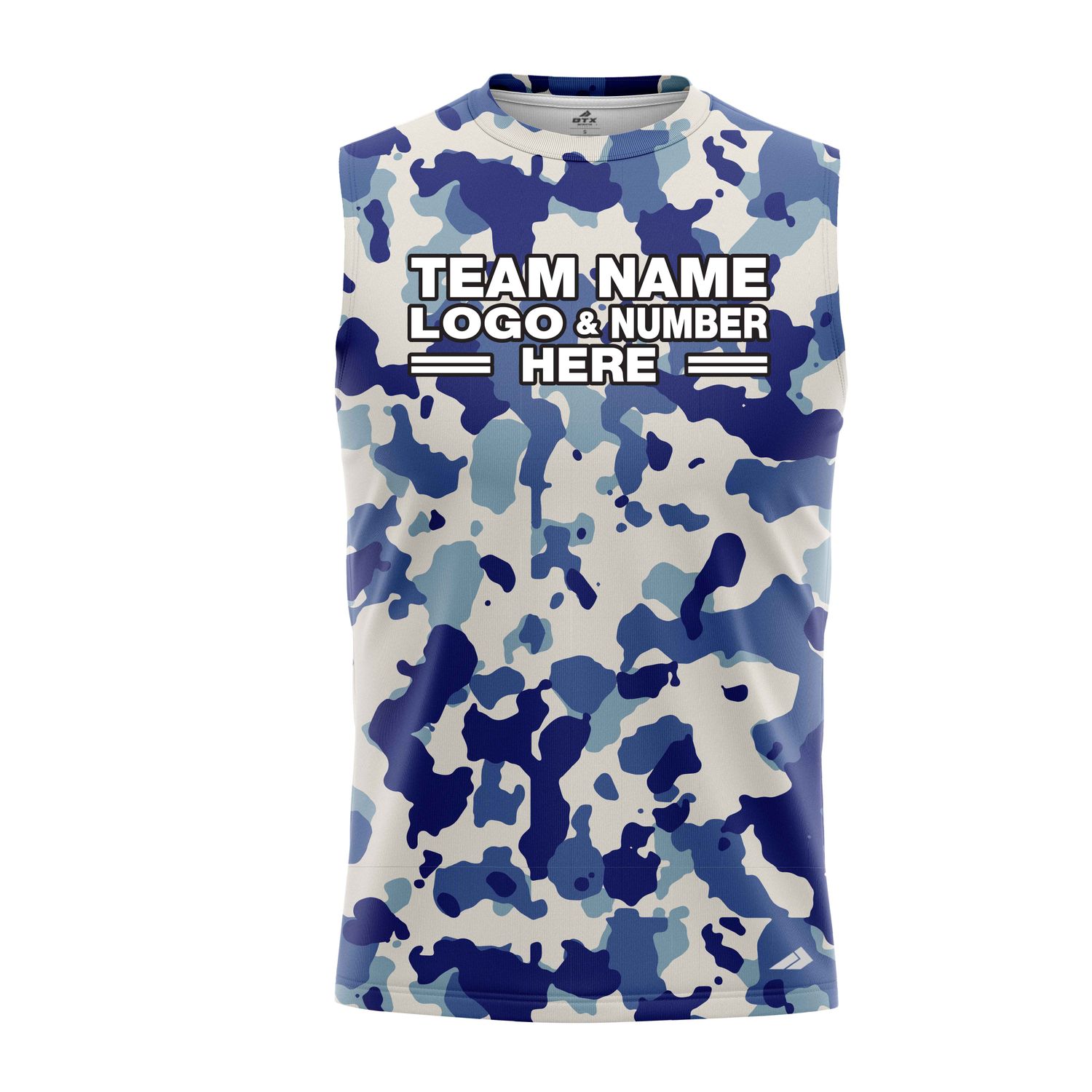 Custom Fully Sublimated Cool Camo Pattern Blue White Performance Sleeveless 21252