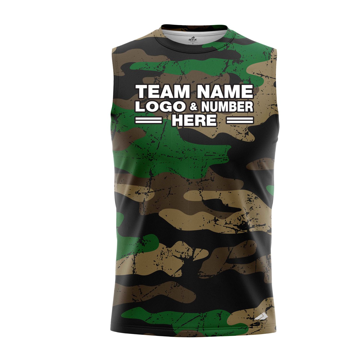 Custom Fully Sublimated Traditional Camo Pattern Black Green Brown Performance Sleeveless 21288