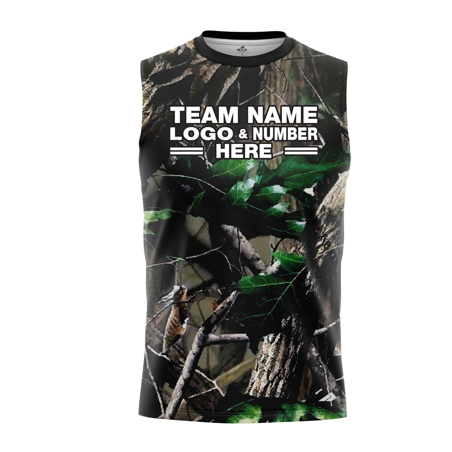 Custom Fully Sublimated Forest Floor Camo Pattern Black Green Performance Sleeveless 21292