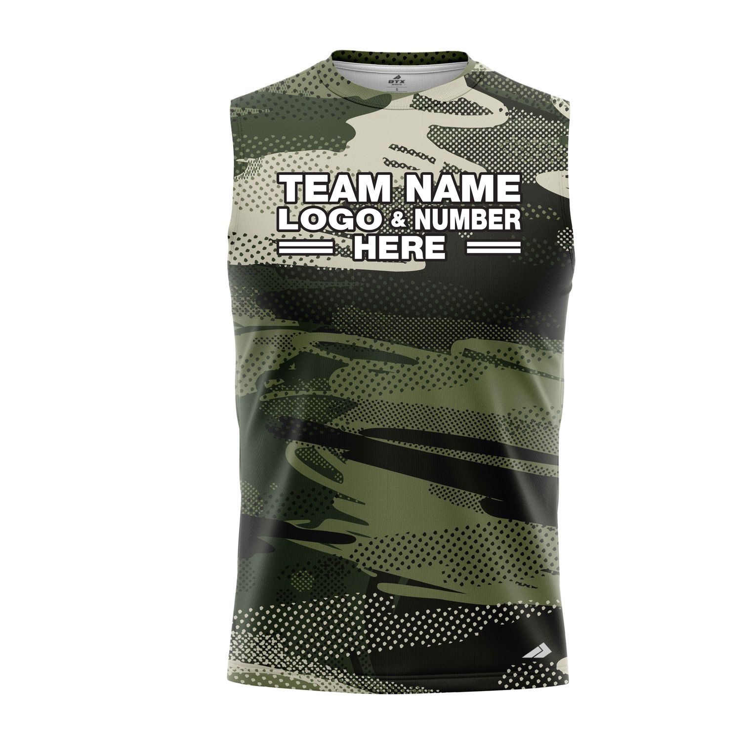Custom Fully Sublimated Contemporary Woodland Camo Pattern Dark Green Black Performance Sleeveless 21312