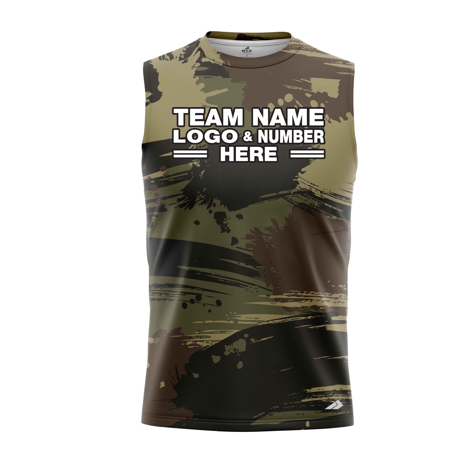 Custom Fully Sublimated Contemporary Woodland Camo Two Pattern Dark Green Black Performance Sleeveless 21320