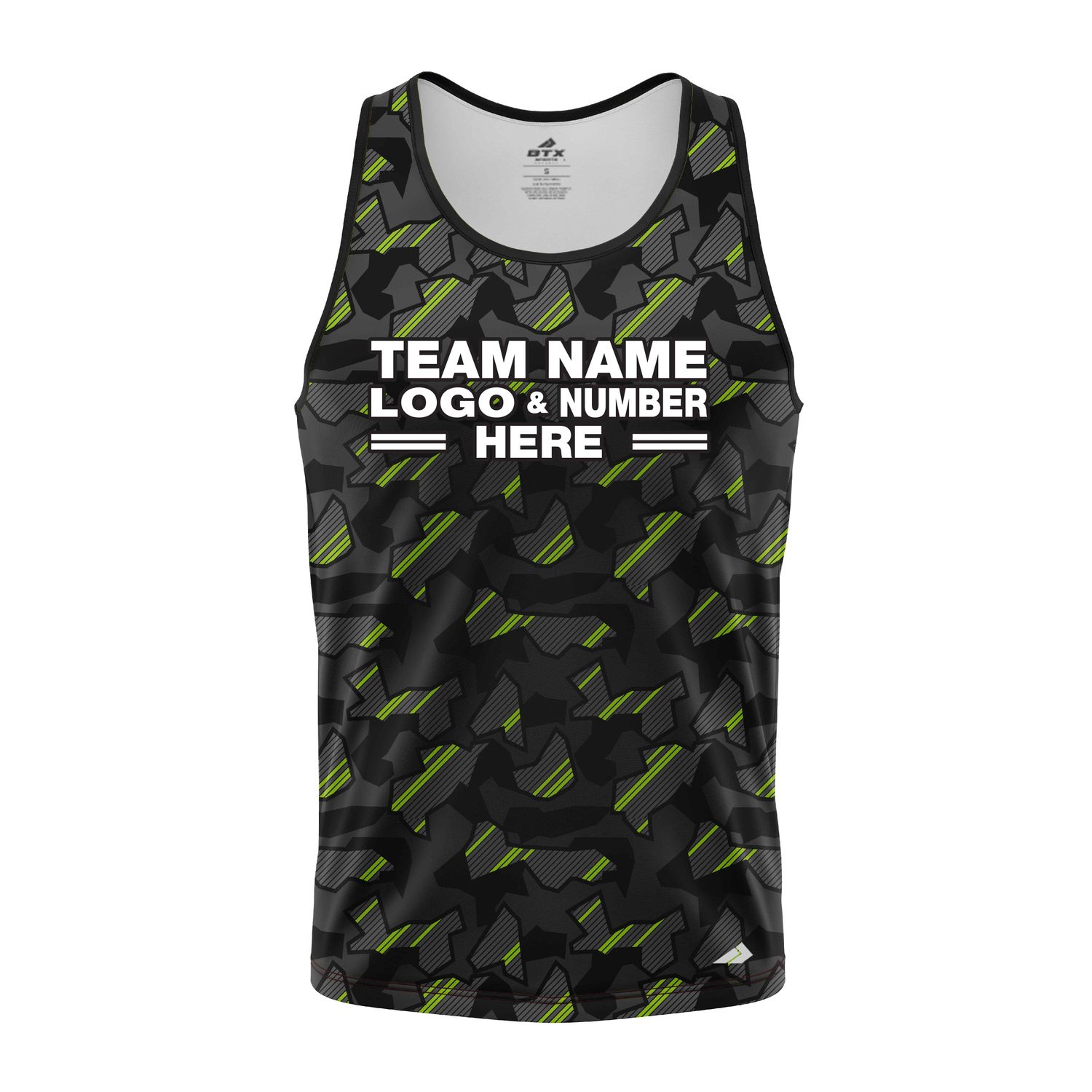 Custom Fully Sublimated Sports Camo Pattern Neon Green Black Performance Tank Top 21412