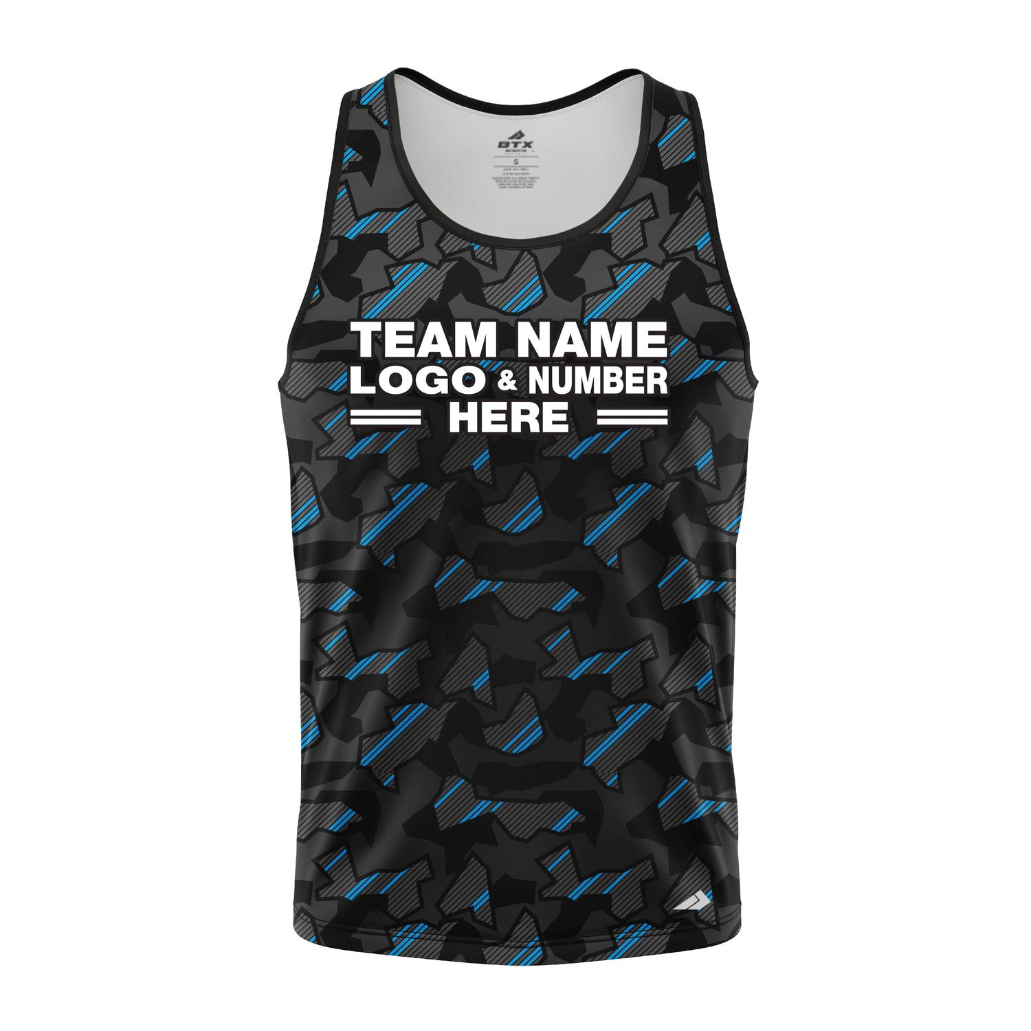 Custom Fully Sublimated Sports Camo Pattern Neon Blue Black Performance Tank Top 21416
