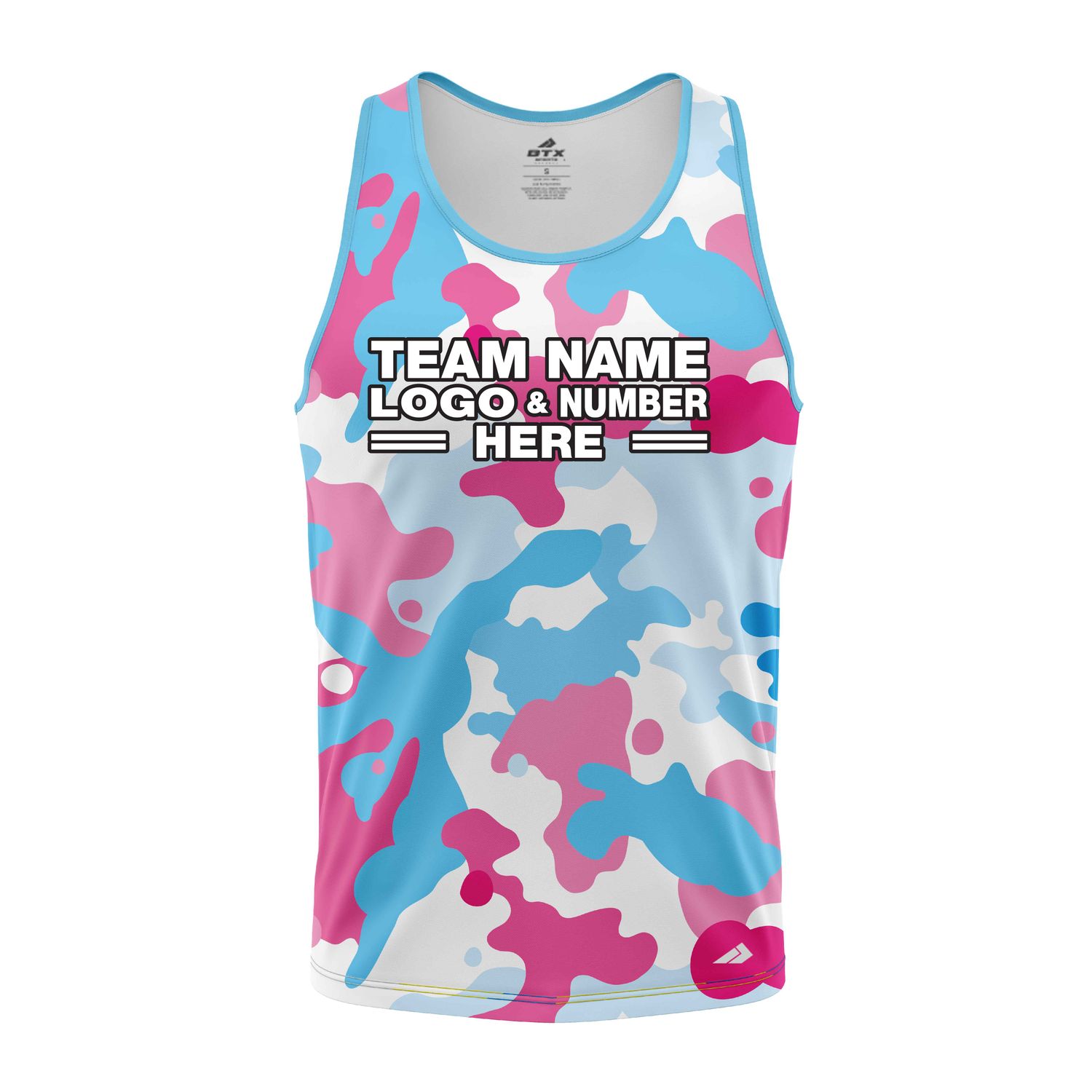 Custom Fully Sublimated Vibrant Camo Pattern Texture Sky Blue Pink Performance Tank Top 21440