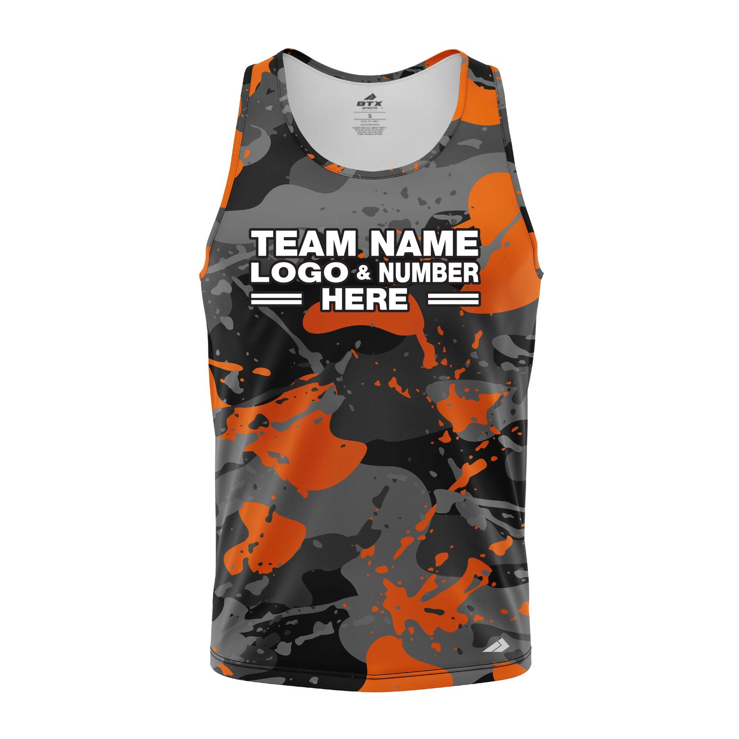 Custom Fully Sublimated Orange Splash Camo Pattern Black Gray Orange Black Performance Tank Top 21488
