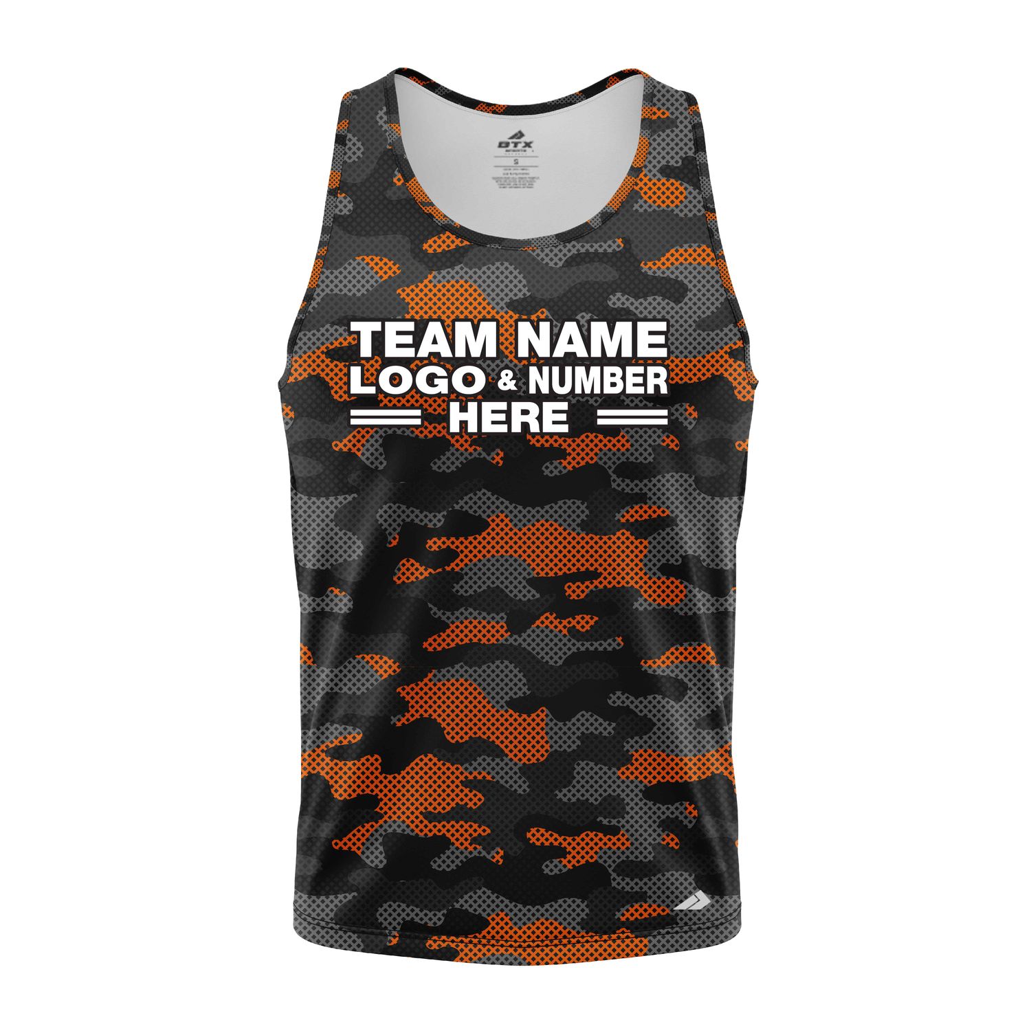 Custom Fully Sublimated Urban Camo Pattern Black Gray Orange Black Performance Tank Top 21492