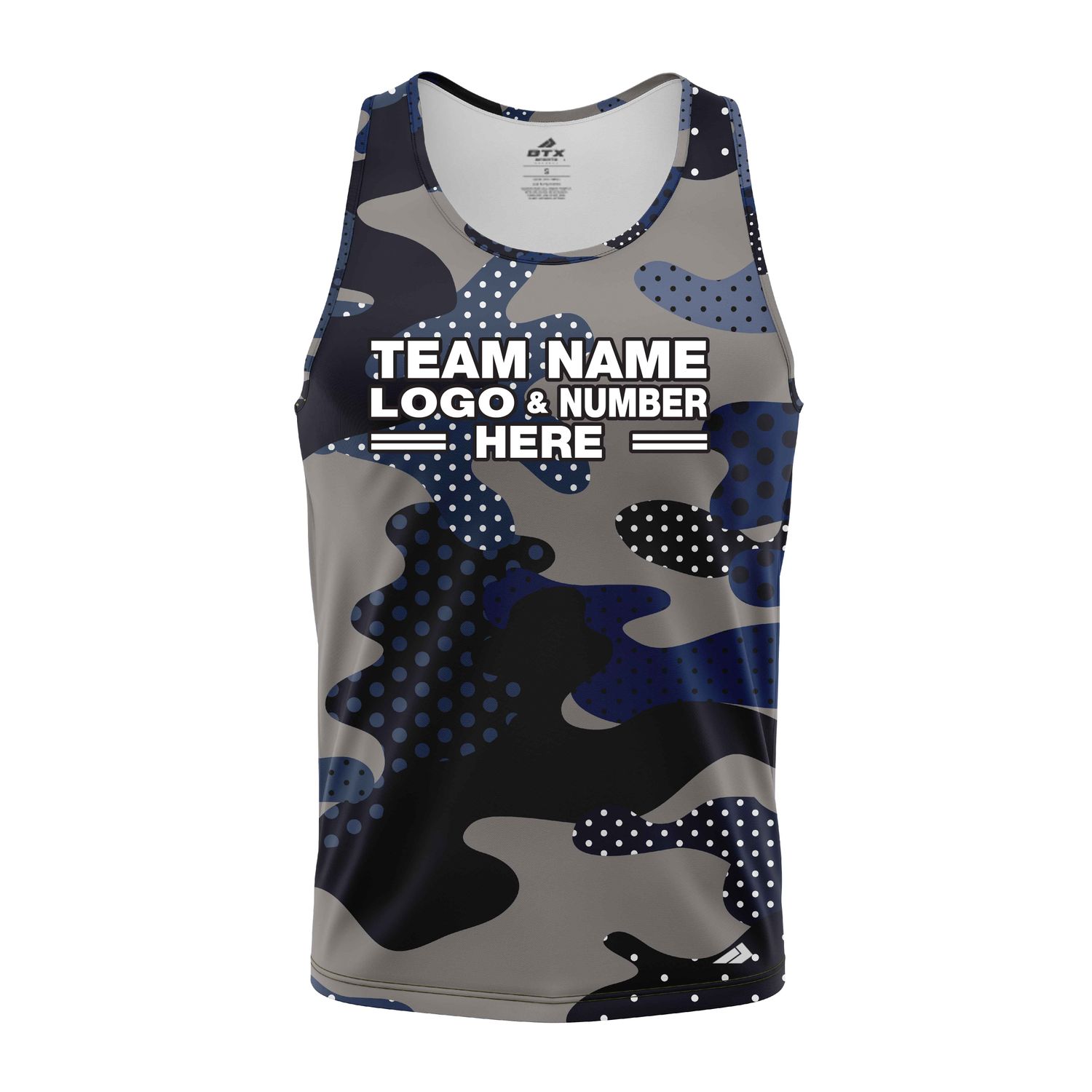 Custom Fully Sublimated Woodland Camo Pattern Dark Blue Gray Black Performance Tank Top 21524
