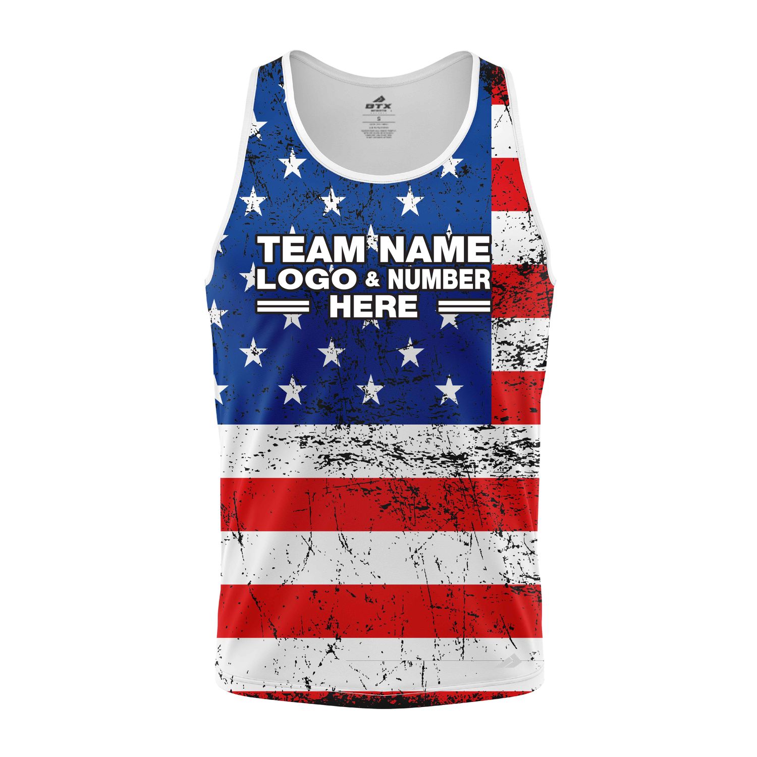 Custom Fully Sublimated USA FLAG Pattern Blue Red White Performance Tank Top 22160
