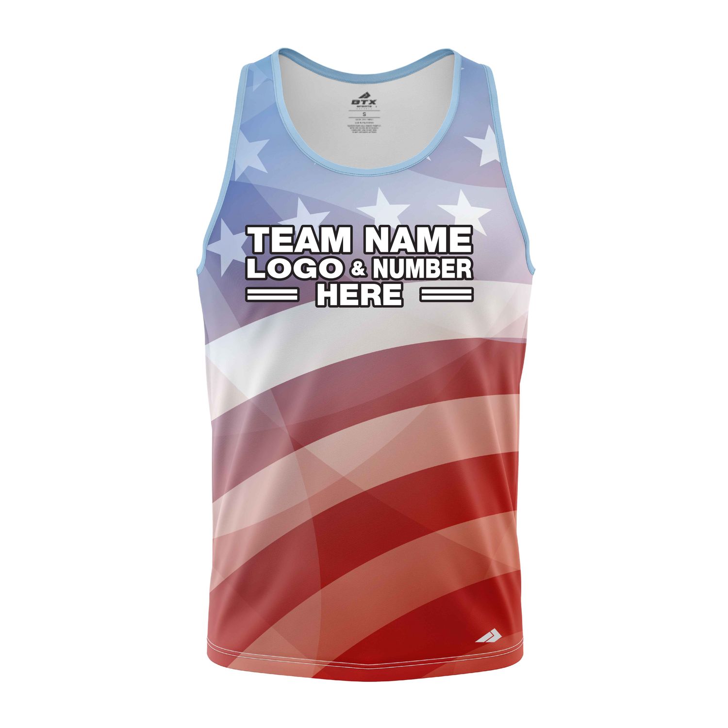 Custom Fully Sublimated USA FLAG Faded Pattern Blue Red White Performance Tank Top 22168