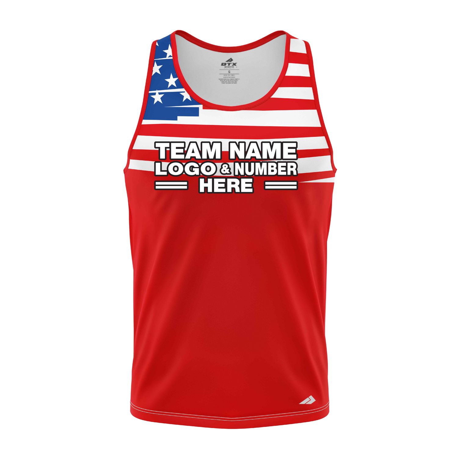 Custom Fully Sublimated USA FLAG on Chest Pattern Blue Red White Performance Tank Top 22172