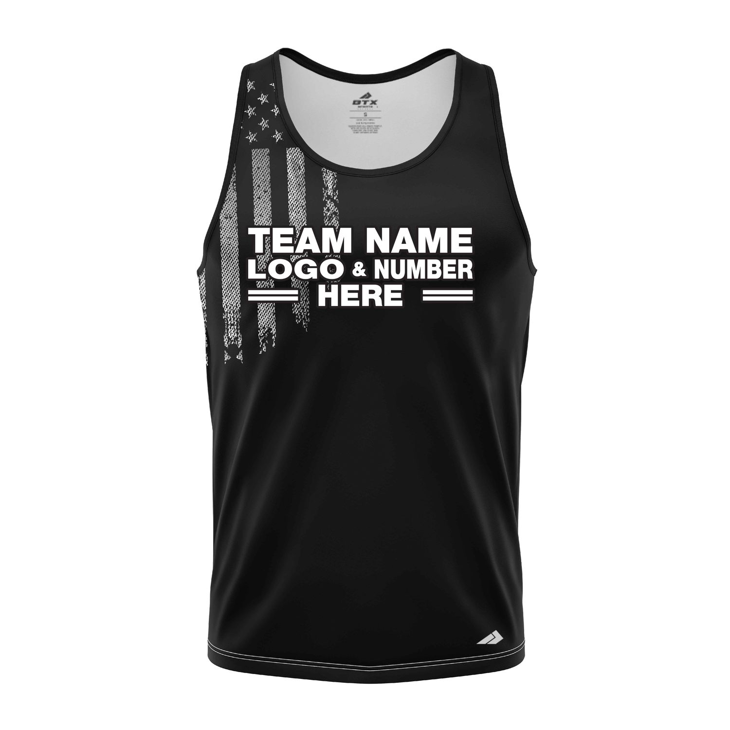 Custom Fully Sublimated USA FLAG Solid Pattern Black Performance Tank Top 22180
