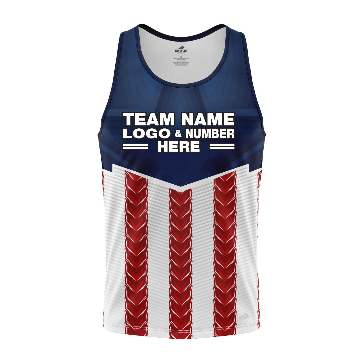 Custom Fully Sublimated USA FLAG Strong Pattern Red Dark Blue White Performance Tank Top 22196