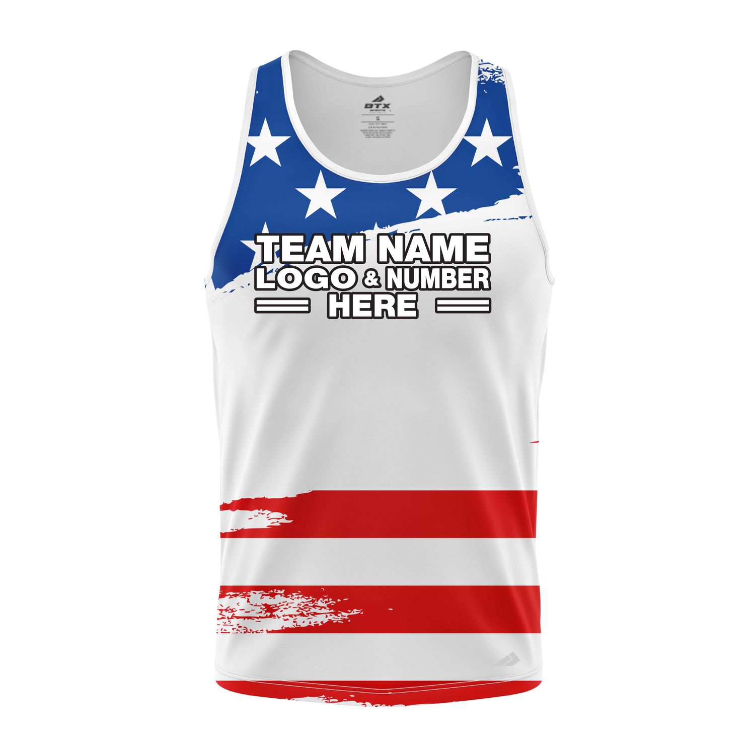 Custom Fully Sublimated USA FLAG Radiant  Pattern White Blue Red Performance Tank Top 22216