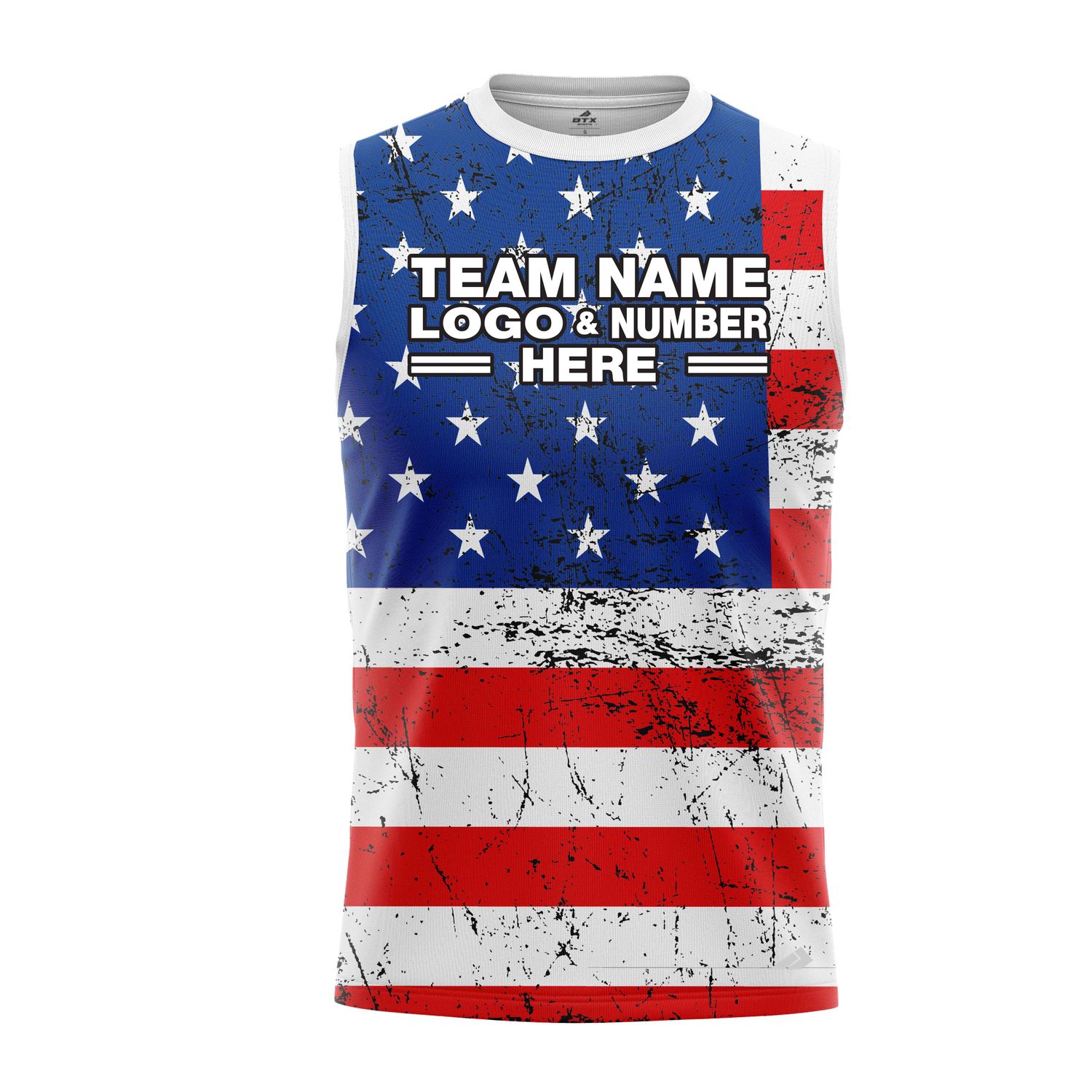Custom Fully Sublimated USA FLAG Pattern Blue Red White Performance Sleeveless 22220