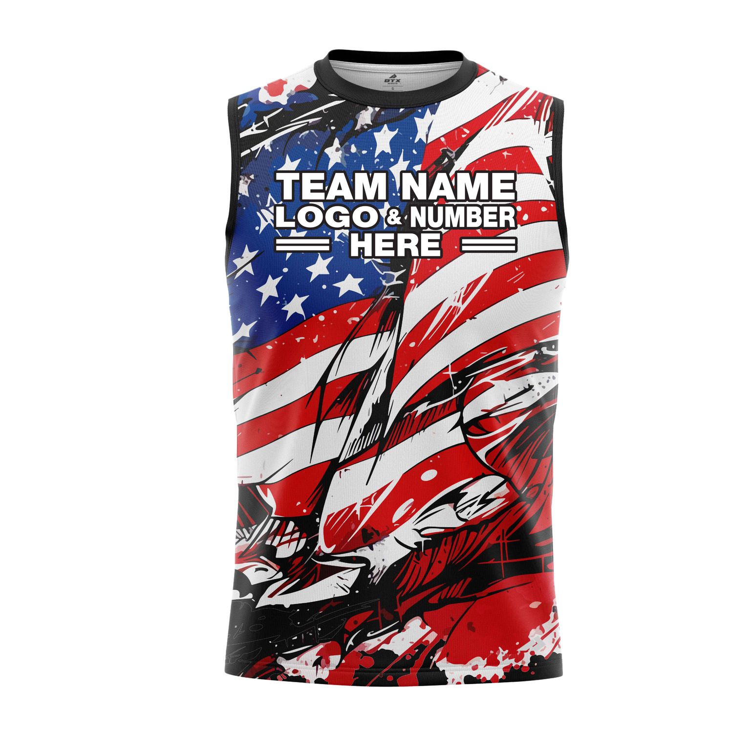 Custom Fully Sublimated USA FLAG Incredible Pattern Blue Red White Performance Sleeveless 22236