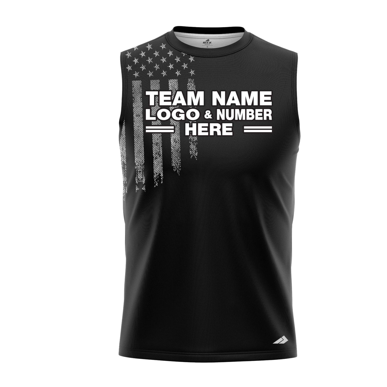Custom Fully Sublimated USA FLAG Solid Pattern Black Performance Sleeveless 22240