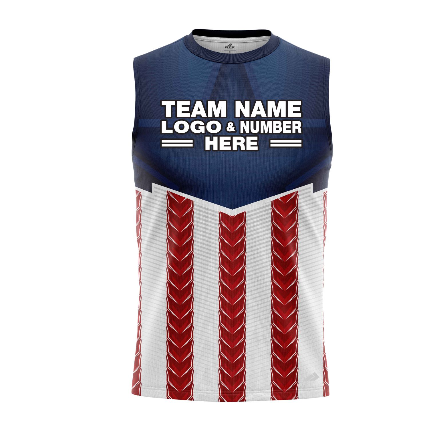 Custom Fully Sublimated USA FLAG Strong Pattern Red Dark Blue White Performance Sleeveless 22256
