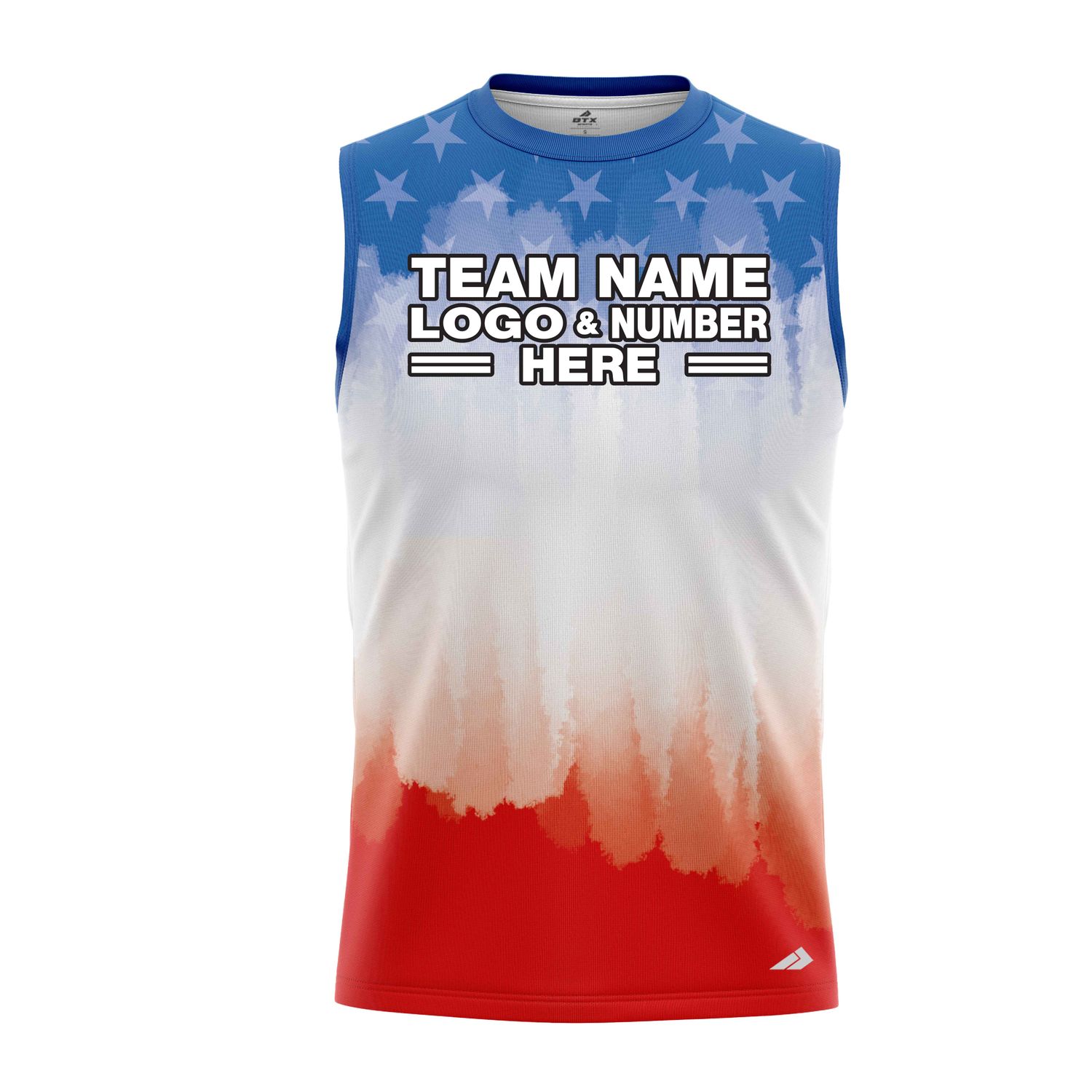 Custom Fully Sublimated USA FLAG Brushes Pattern Red Blue White Performance Sleeveless 22264