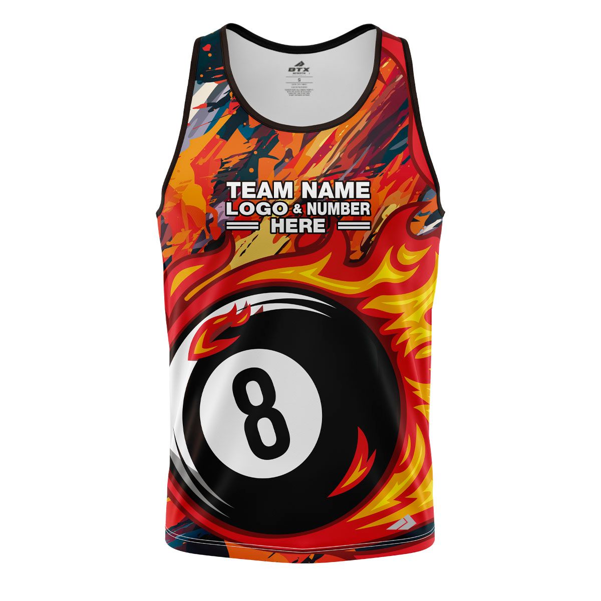 Custom Fully Sublimated Fireball Number Eight Pool Ball Pattern Performance Tank Top 22440
