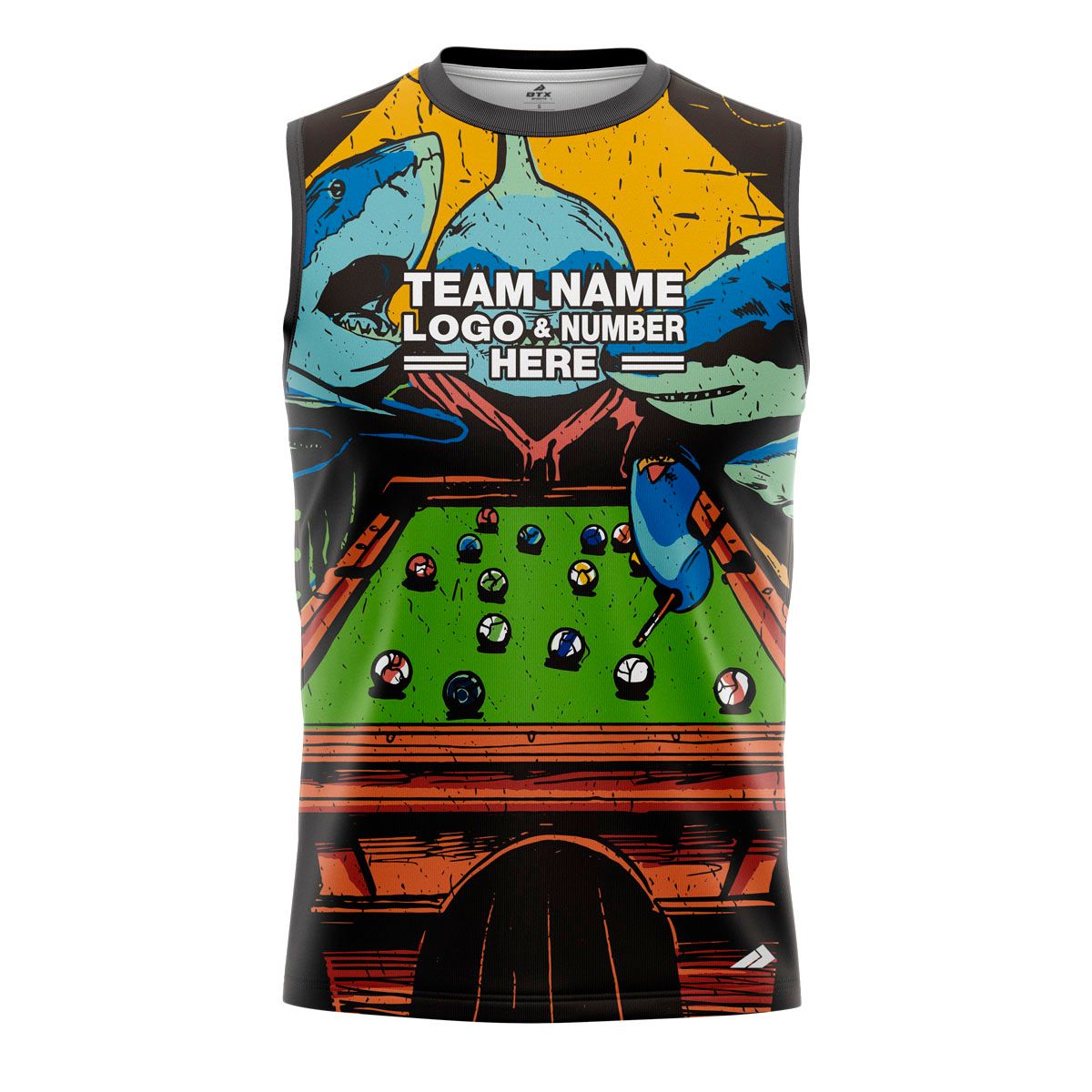 Custom Fully Sublimated Shark Pool Table Pattern Performance Sleeveless 22460
