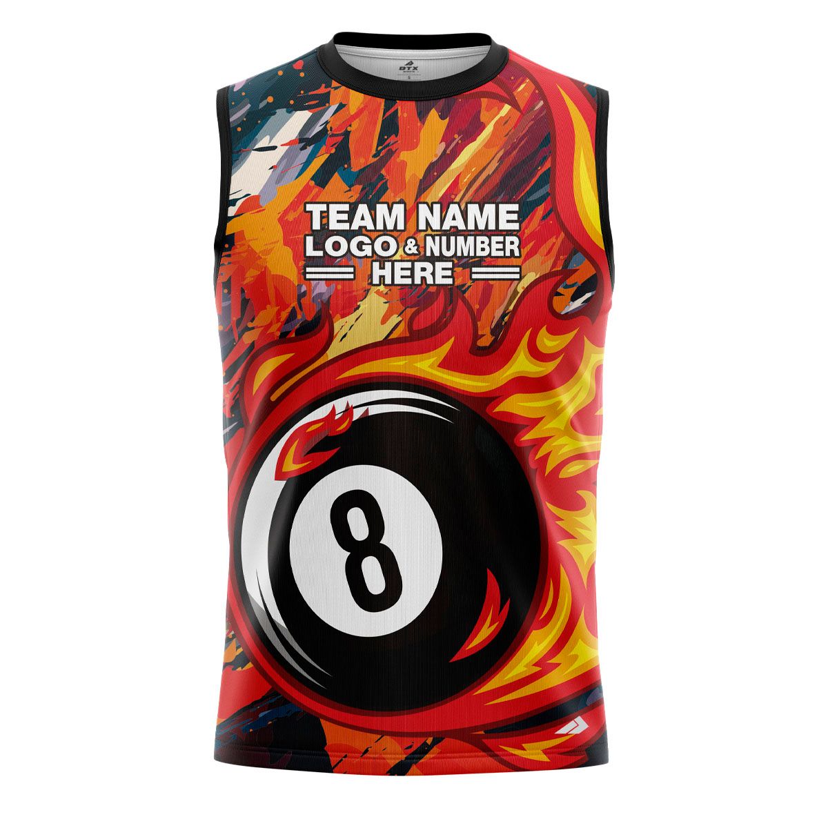 Custom Fully Sublimated Fireball Number Eight Pool Ball Pattern Performance Sleeveless 22464
