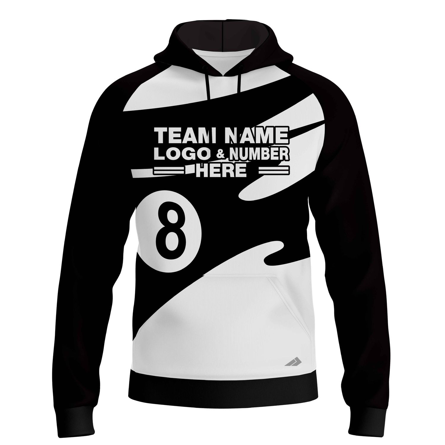 Custom Fully Sublimated Number Eight Pool Ball Pattern Black and White Performance Sports Pullover Hoodie 22472