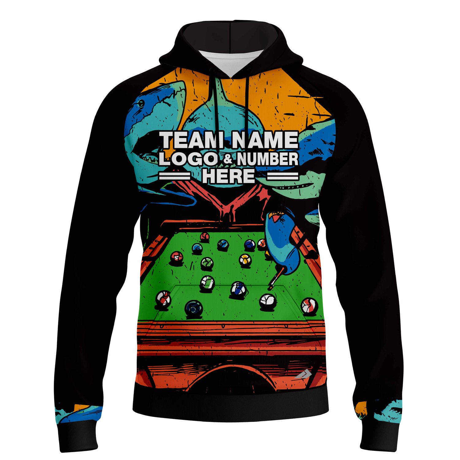 Custom Fully Sublimated Shark Pool Table Pattern Performance Sports Pullover Hoodie 22476