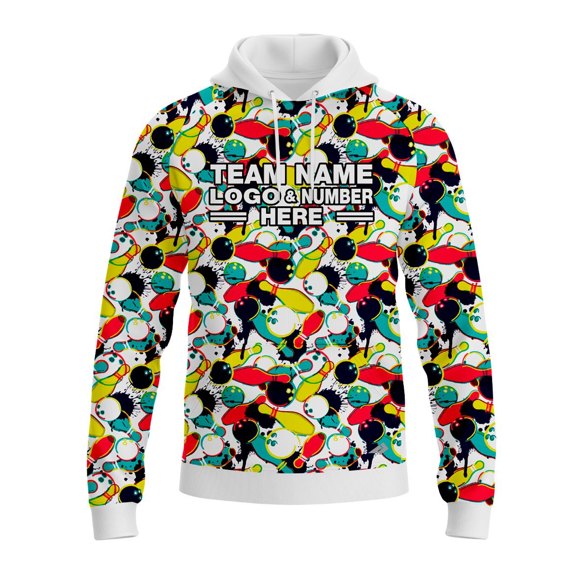 Custom Fully Sublimated Colorful Bowling Frenzy Pattern Performance Sports Pullover Hoodie 22480