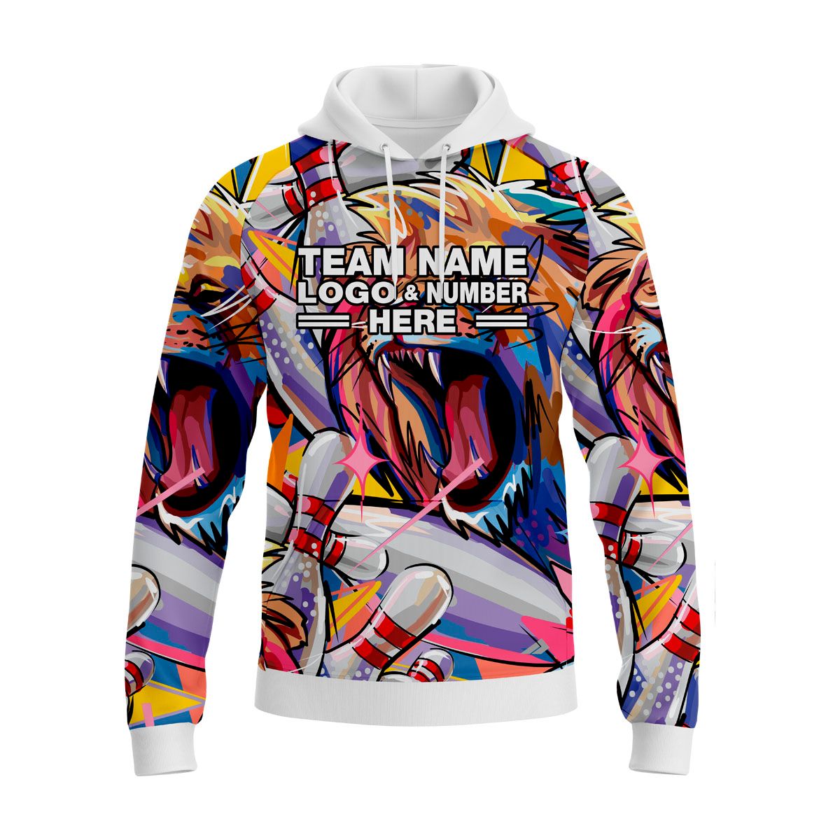 Custom Fully Sublimated Wild Lion Bowling  Pattern Performance Sports Pullover Hoodie 22484