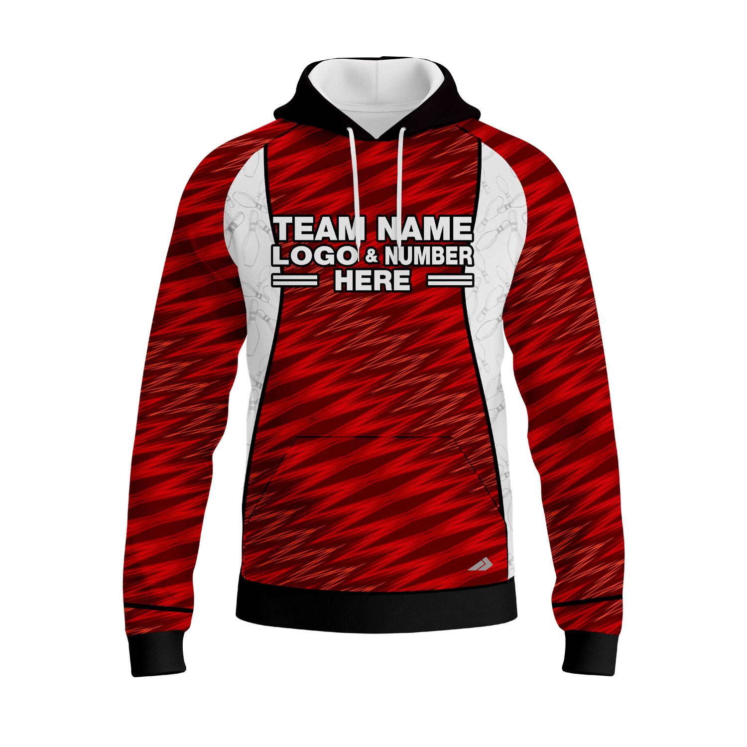 Custom Fully Sublimated Strike Bowling Pattern Red White Black Performance Sports Pullover Hoodie 22492