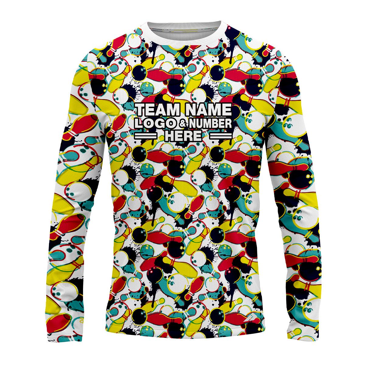 Custom Fully Sublimated Colorful Bowling Frenzy Pattern Performance Long Sleeves 22494