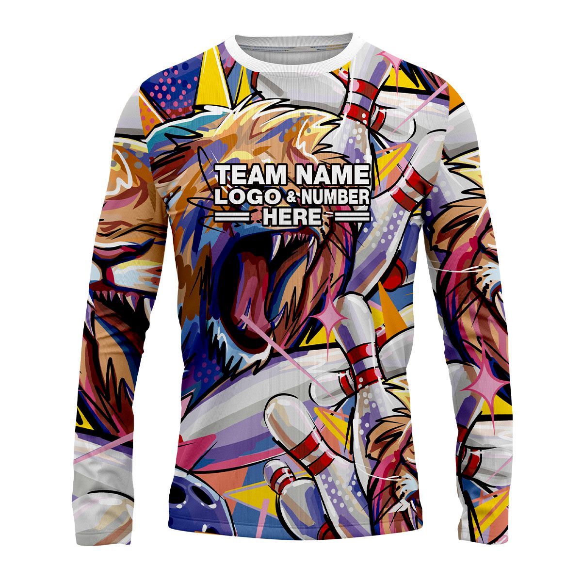 Custom Fully Sublimated Wild Lion Bowling  Pattern Performance Long Sleeves 22518