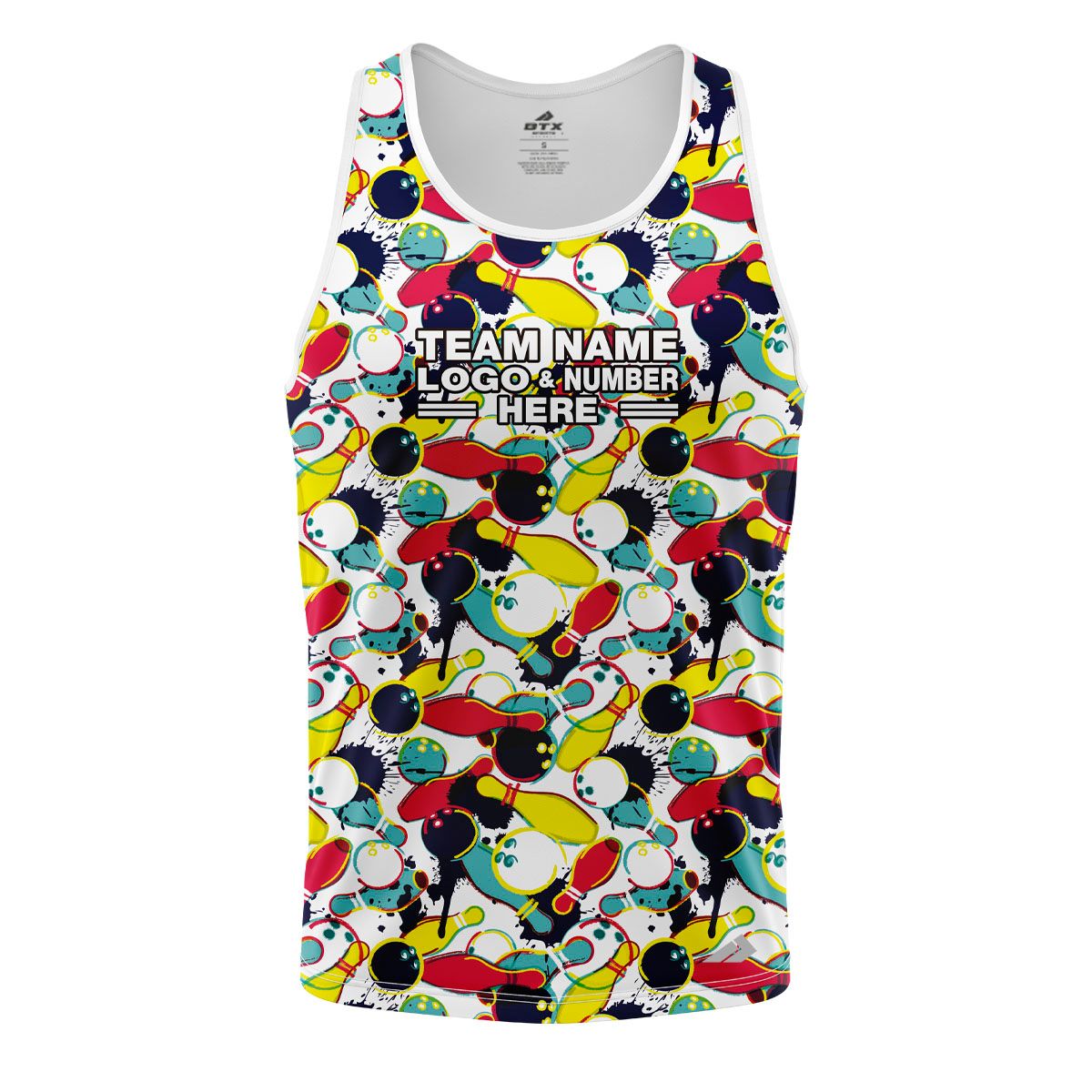 Custom Fully Sublimated Colorful Bowling Frenzy Pattern Performance Tank Top 22578