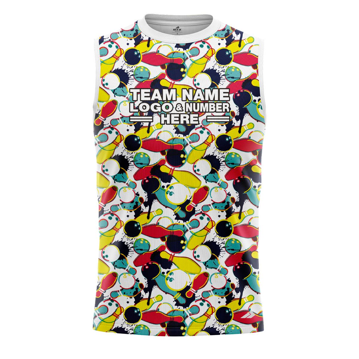 Custom Fully Sublimated Colorful Bowling Frenzy Pattern Performance Sleeveless 22606