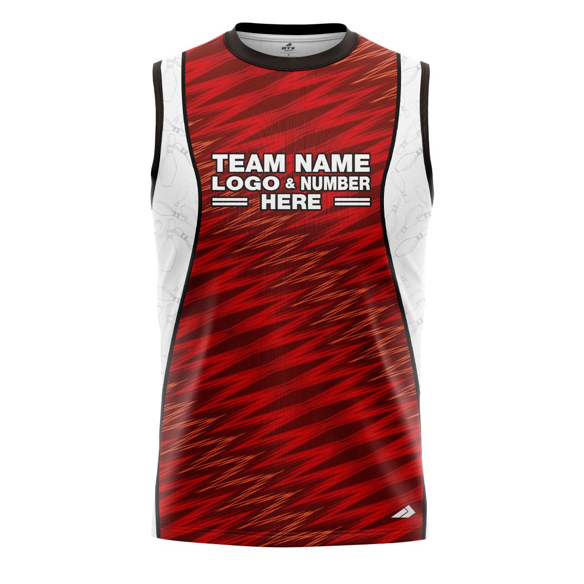 Custom Fully Sublimated Strike Bowling Pattern Red White Black Performance Sleeveless 22630